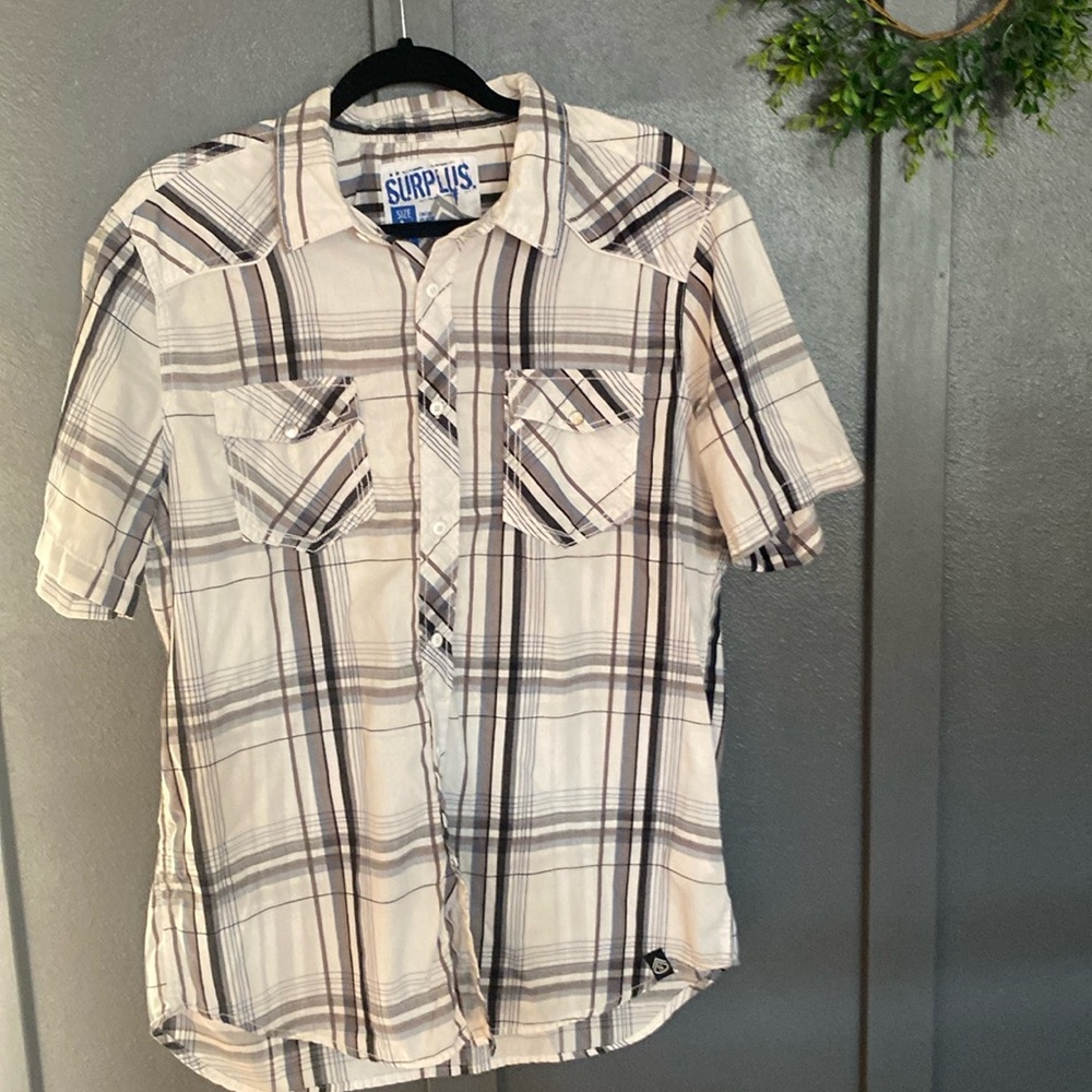 Surplus large black and white plaid shirt sleeve western type button down
